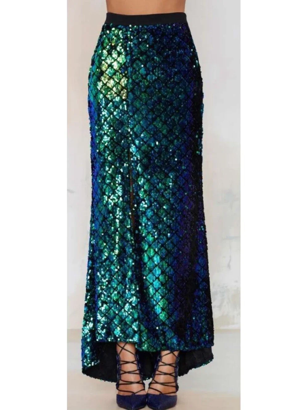 Rise of Dawn Blue and Green Sequin Maxi Skirt SIZE SMALL Mermaid
